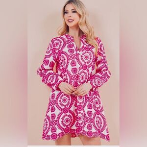 White & Pink Embroidered Patterned Tunic/Mini Dress 2XL